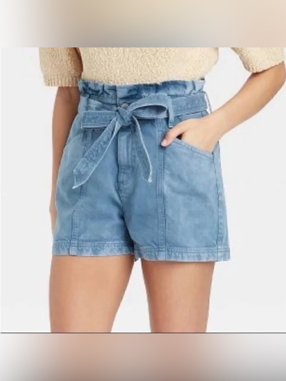 Universal Thread Paperbag High-Waist Denim Shorts - Light Blue Size 8/29 NWT